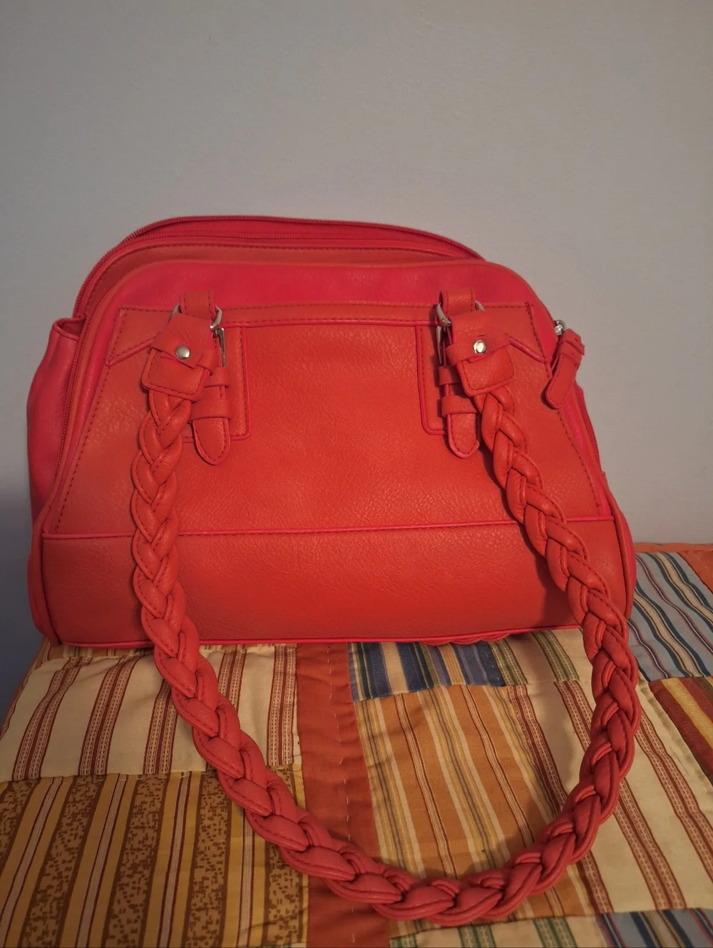 Rosetti Vintage Braided Handle Women's Shoulder Bag- Coral- Tons Of Space 10×14